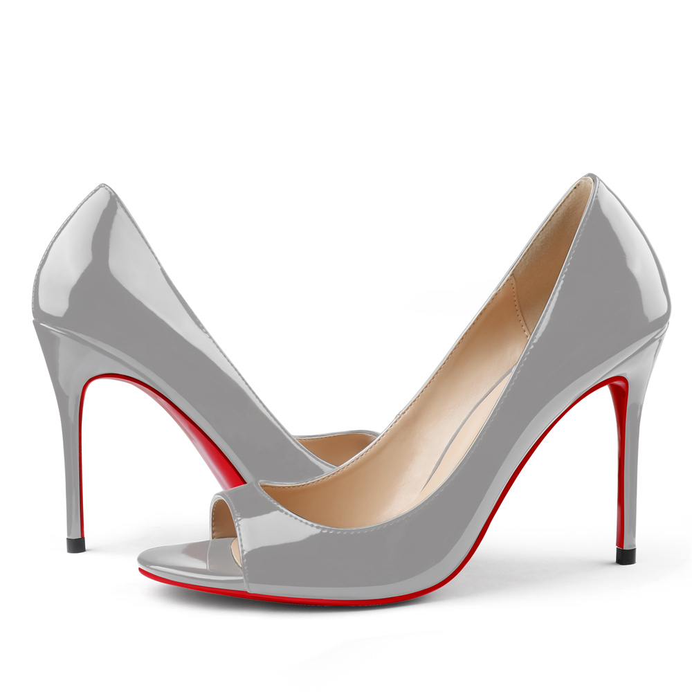 100mm Women's Open Toe Red Bottom Patent Sandals Stilettos-MERUMOTE