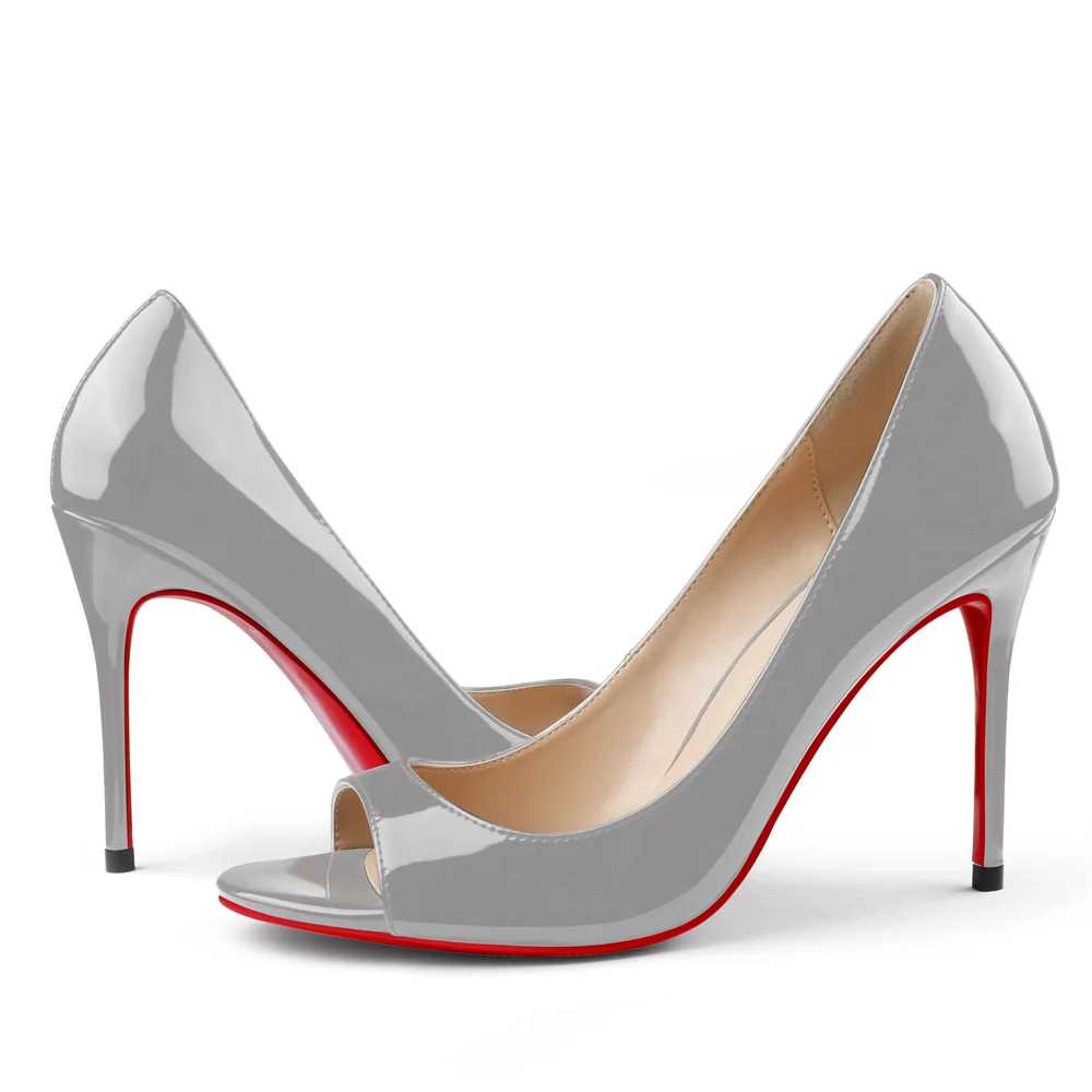 100mm Women's Open Toe Red Bottom Patent Sandals Stilettos-MERUMOTE