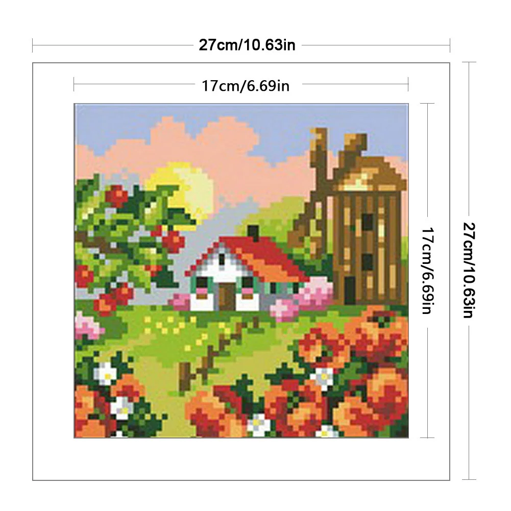 9CT Full Stamped Cross Stitch Bead Embroidery - Landscape Spring(Canvas|17*17CM)