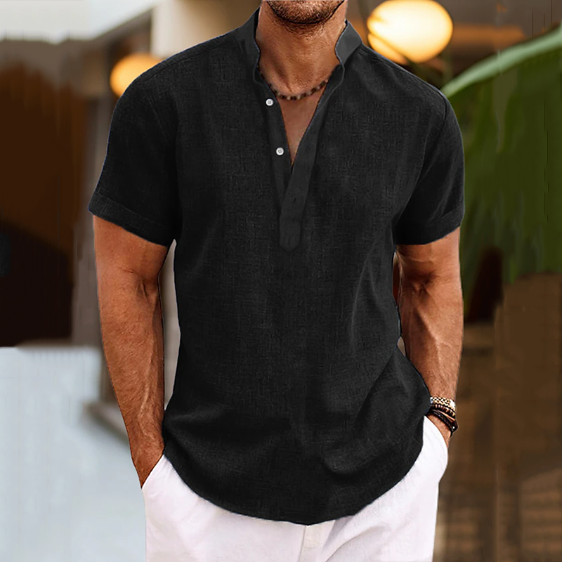 Vintage Half Button Art Linen Blend Shirt  artssus