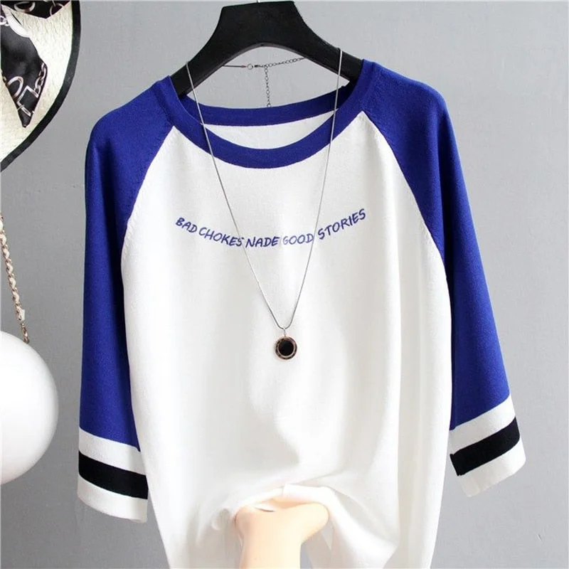 Oversized T Shirt Women Summer Shirts For Women Knitted Letter Embroidery Harajuku Kawaii Cute Top Ladies Loose Casual