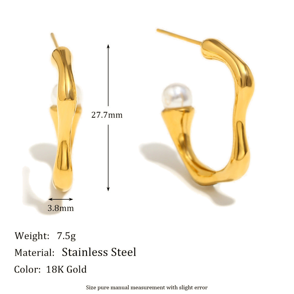 Ins Niche Simple Peanut Bow Earrings Stainless Steel 18K Gold Plated Love Ring Earrings Female