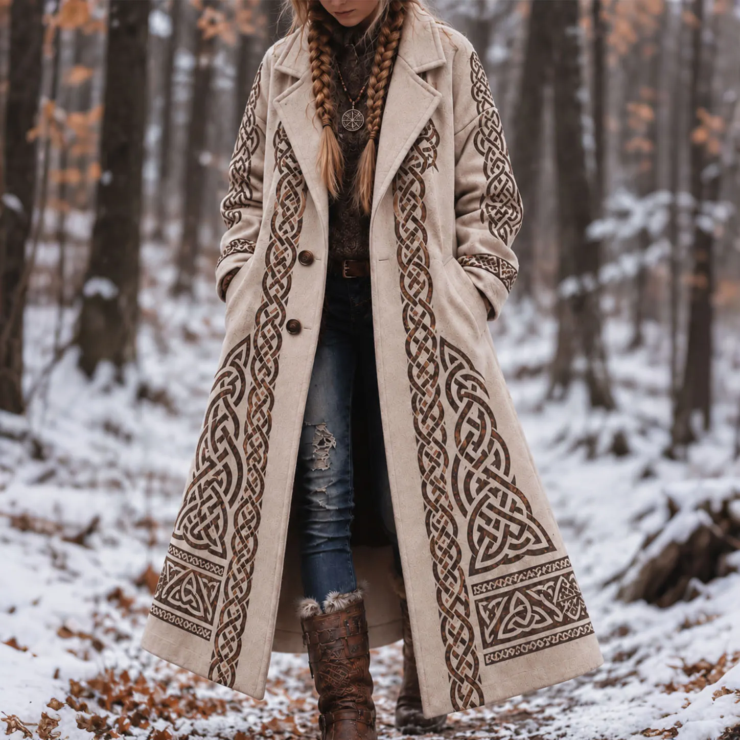 Comstylish Women's Vintage Viking Celtic Knot Motif Coat