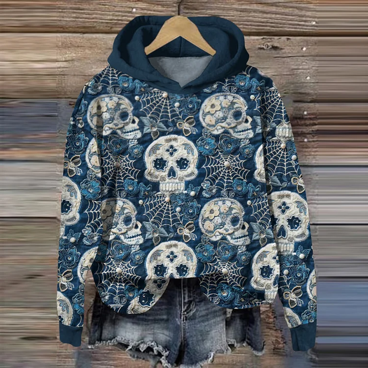 Halloween Skull Print Casual Hoodie