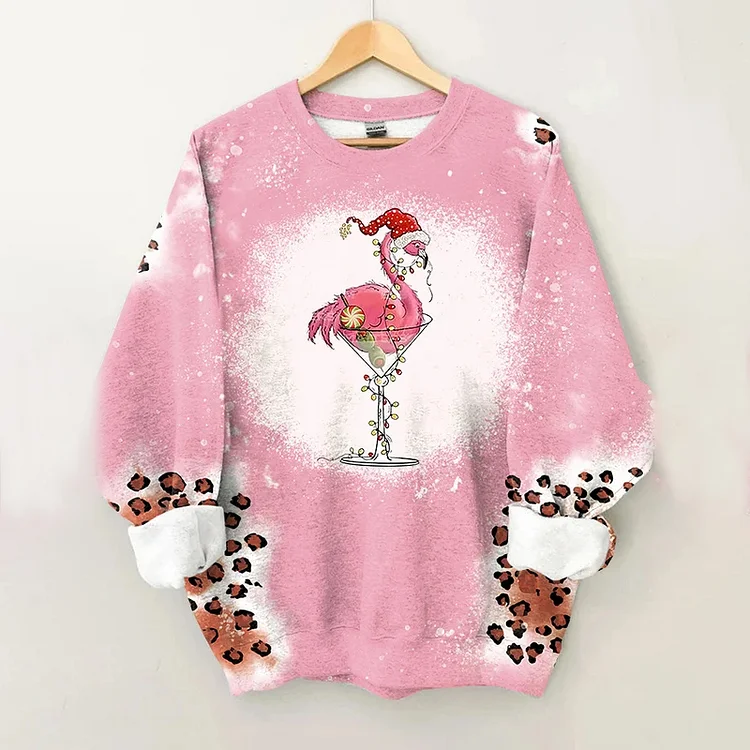 Wearshes Christmas Leopard Printed Round Neck Long Sleeve Sweatshirt