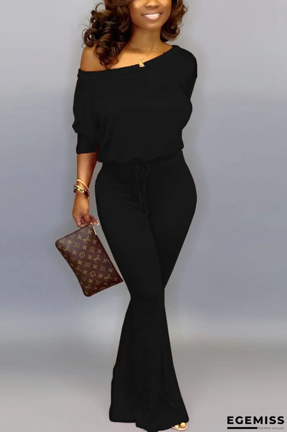Black Fashion Casual Solid Color Bat Sleeve Jumpsuit | EGEMISS