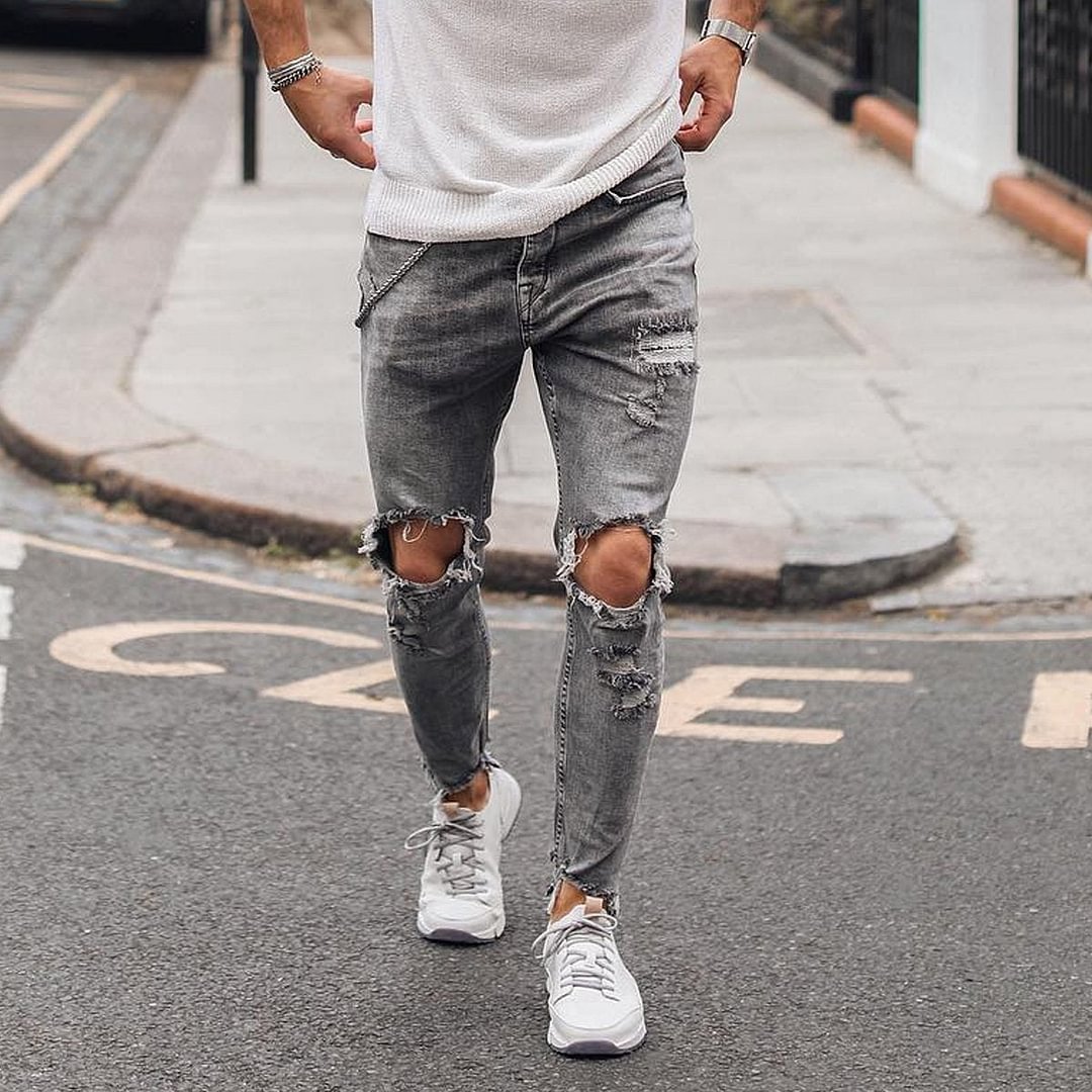 Fashion Knee Ripped Holes Jeans