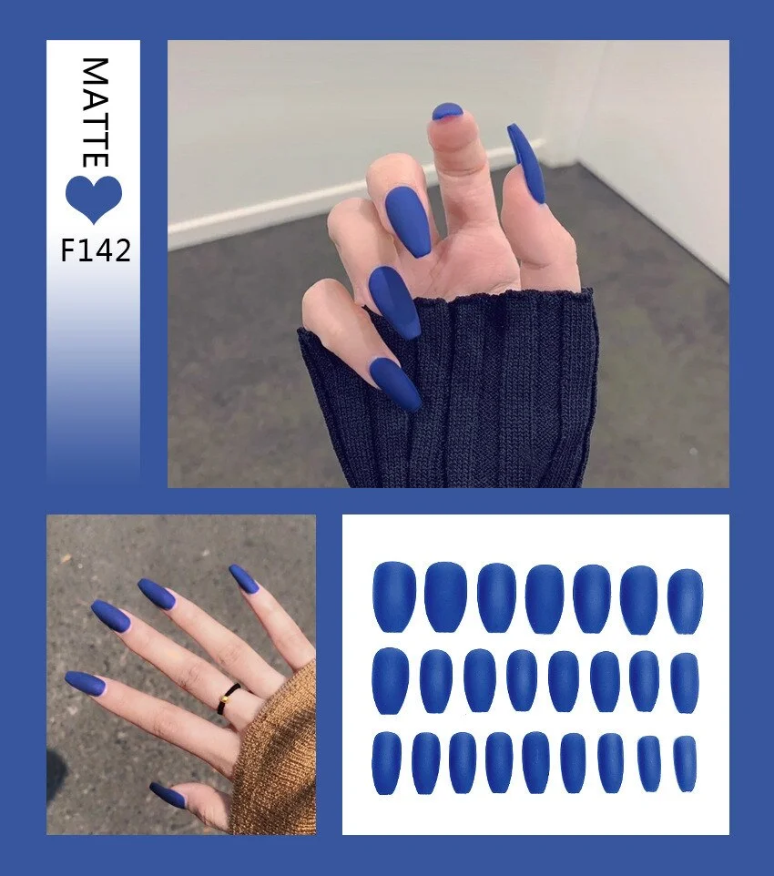 Matte Nail Art Fake Nails Stiletto Tips Clear Press on Long with Glue Coffin Stick Display Full Cover Artificial Designs  False-Nail Inspo