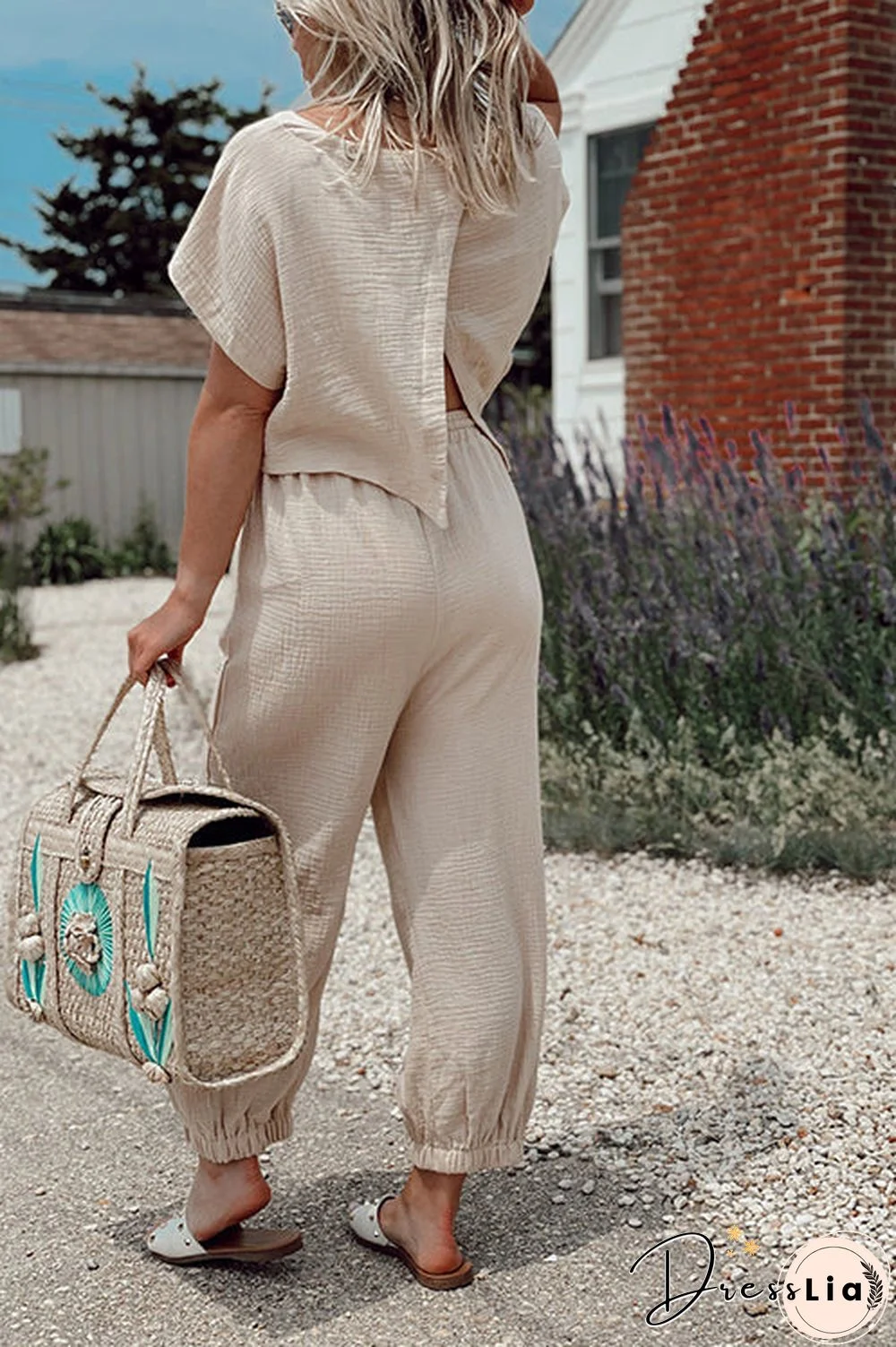Slit Back Solid Drawstring Jumpsuit
