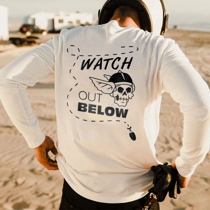 UPRANDY Watch Out Below Skull Printed Long-sleeved Men's T-shirt -  UPRANDY