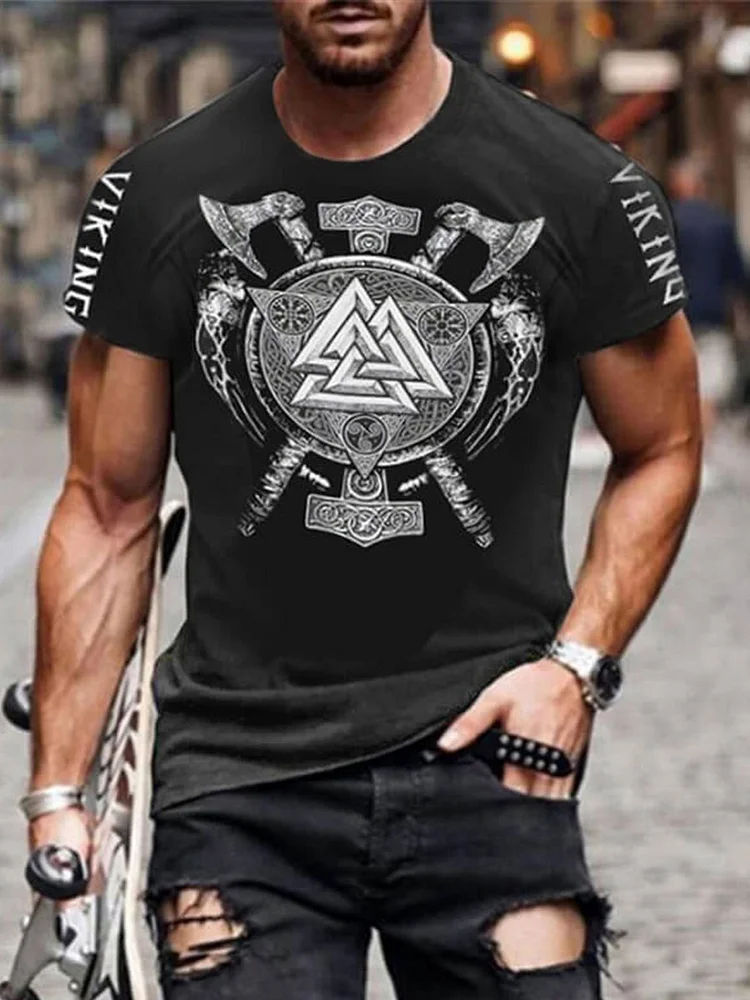 Herren Viking Style Odin bedrucktes T-Shirt