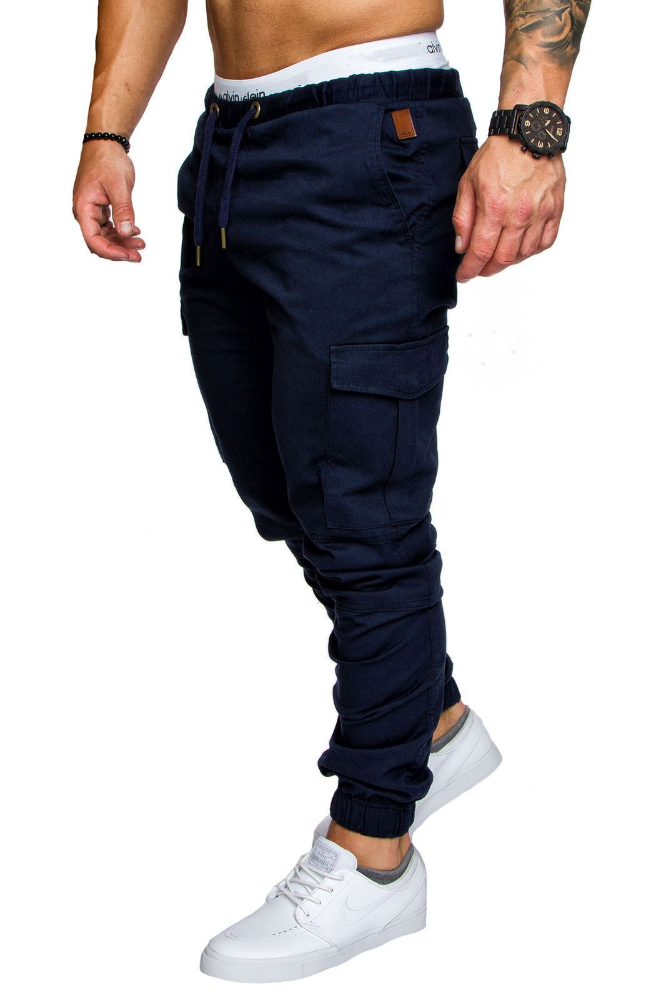 BrosWear Solid Color Drawstring Side Pocket Cargo Pants
