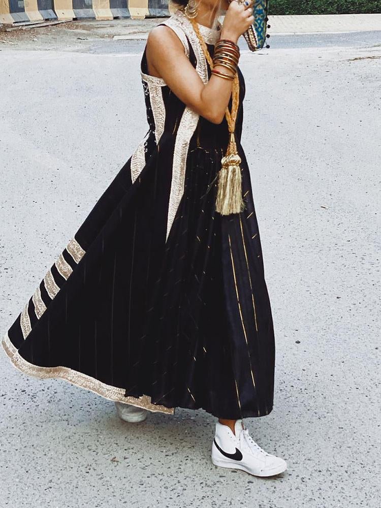 Sleeveless stand collar printed maxi dress فساتين