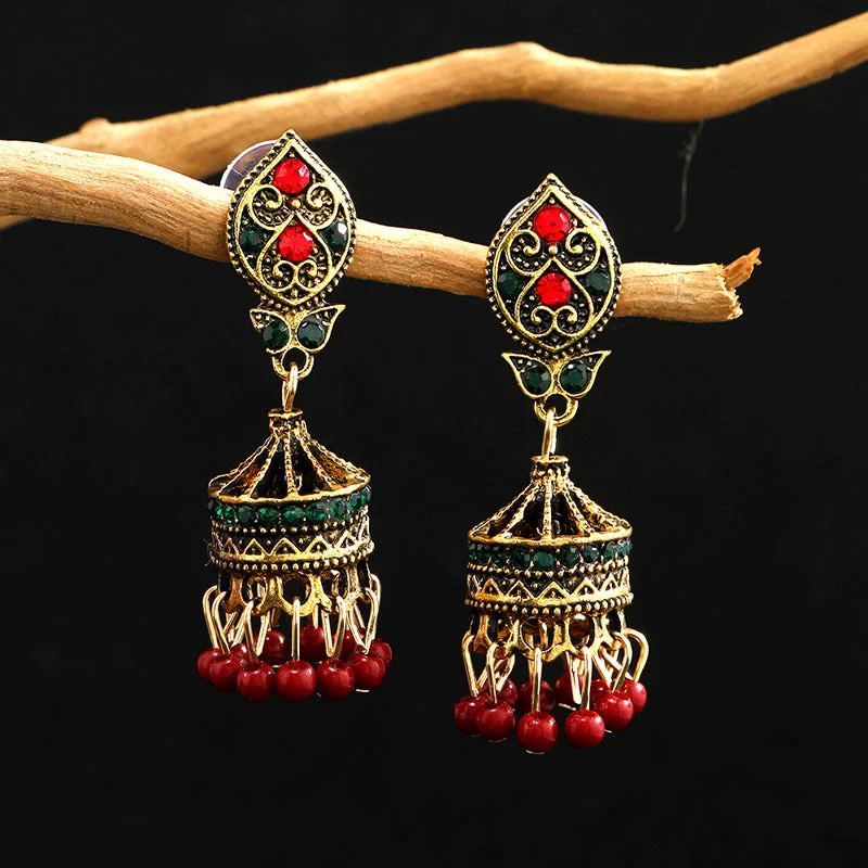 Rhinestone Birdcage Pattern Beads Tassel Alloy Balance Earrings