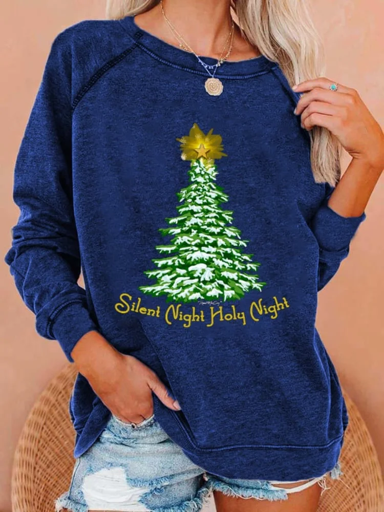 Wearshes Silent Night Holy Night Print Casual Sweatshirt