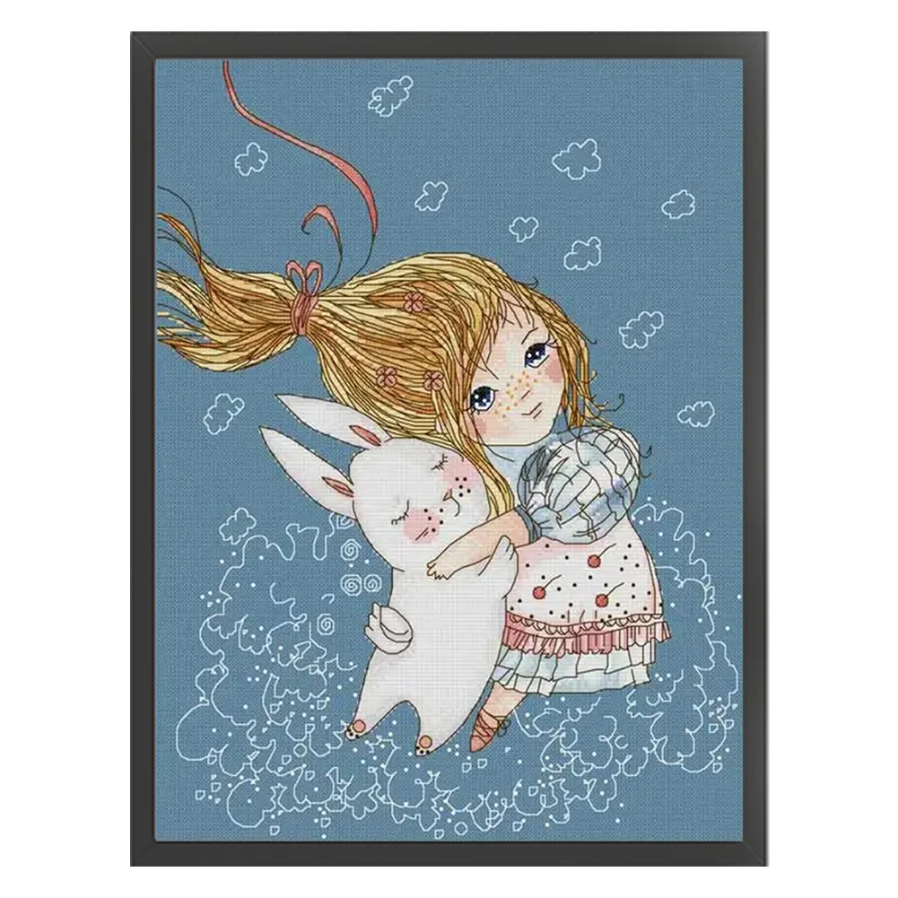DIY Stamped Cross Stitch 14CT Full Embroidery 35*44cm - Girl And Rabbit