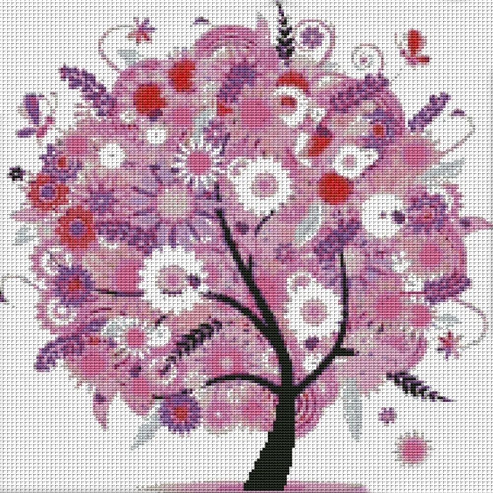 DIY Stamped Cross Stitch 14CT Partial Embroidery 42*42cm - Happy Tree