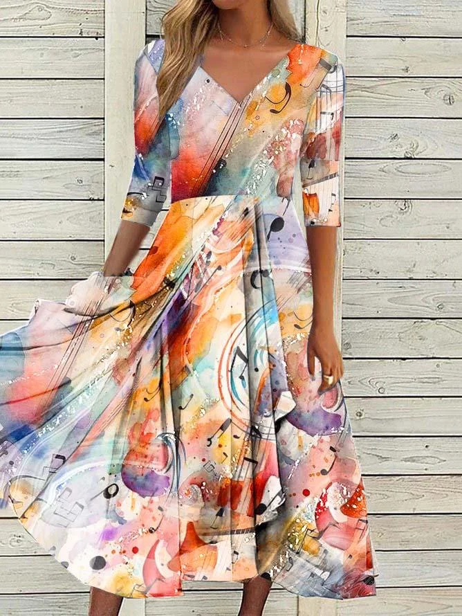 Women's Watercolor Note Print Dress