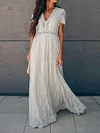 Stitching Lace Hook Flower V-neck Maxi Dress