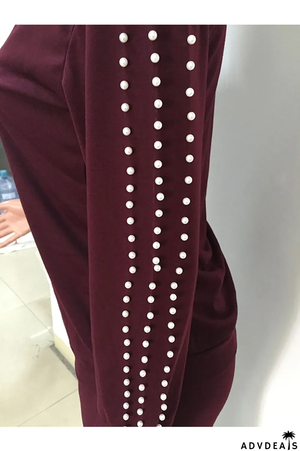 Black Casual Beading Solid Two Piece Suits Patchwork pencil Long Sleeve Two-piece Pants Set