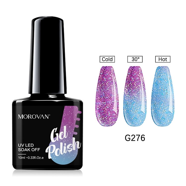 Morovan Light Sky Blue/	Orchid Glitter Temperature Color Changing Gel Nail Polish G276