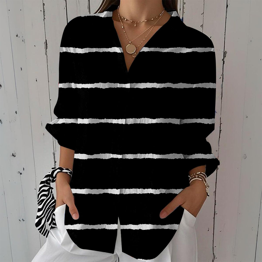 Women Long Sleeve V-neck Graphic Floral Printed Top