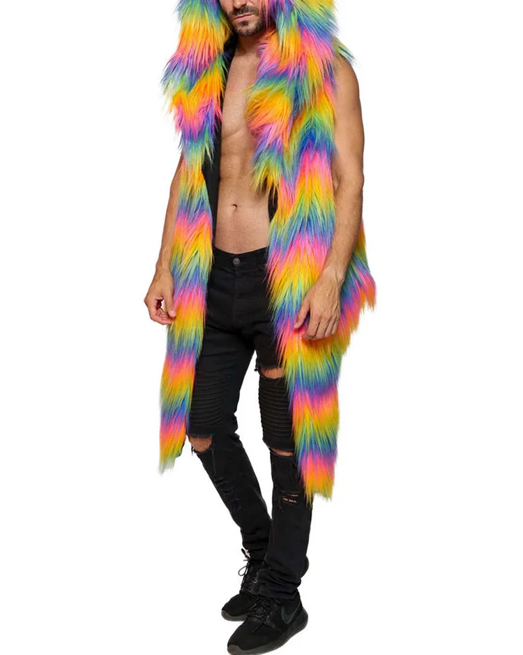 Men's Luxury Faux Fur Rainbow Vests