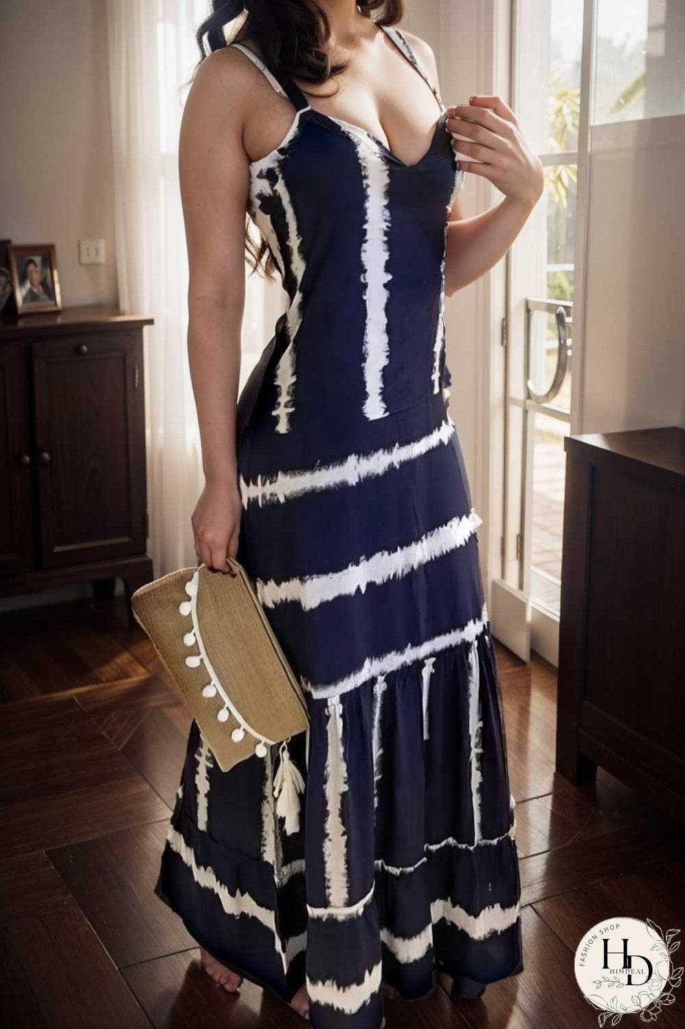 sling stripe print sleeveless fitted dress