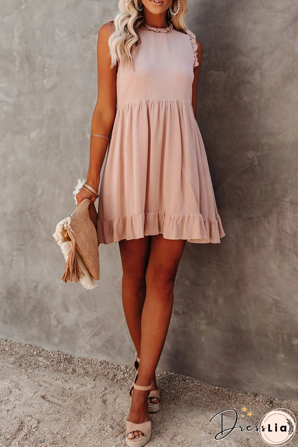 Casual Solid Flounce Half A Turtleneck Cake Skirt Dresses(3 colors)