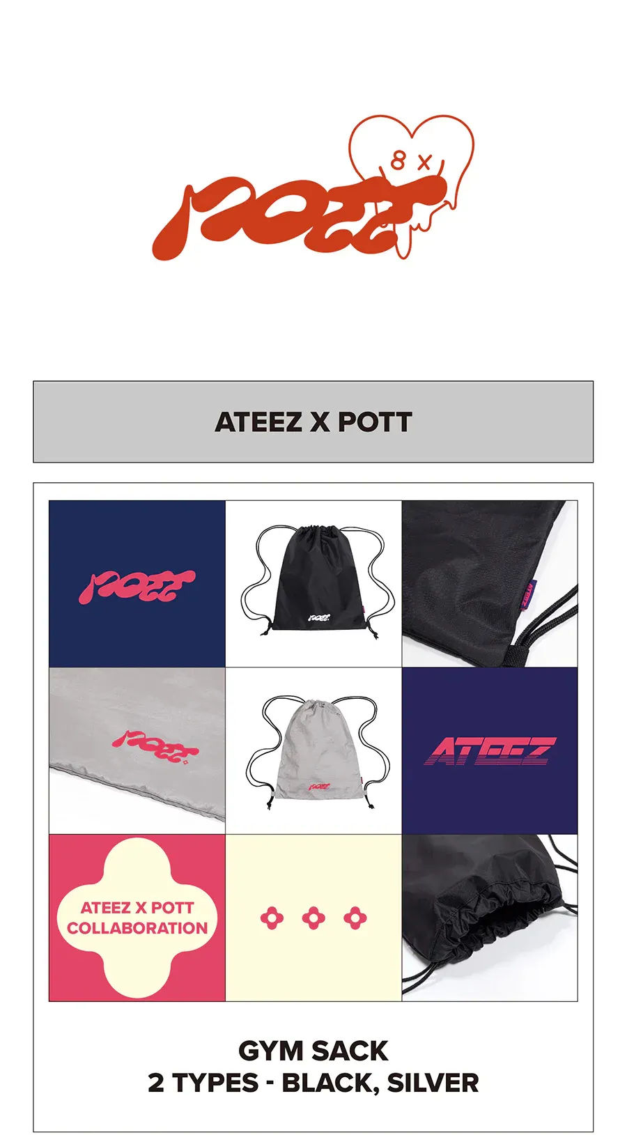 officialateezshop ATEEZ Collaboration POTT. Logo Gym Sack