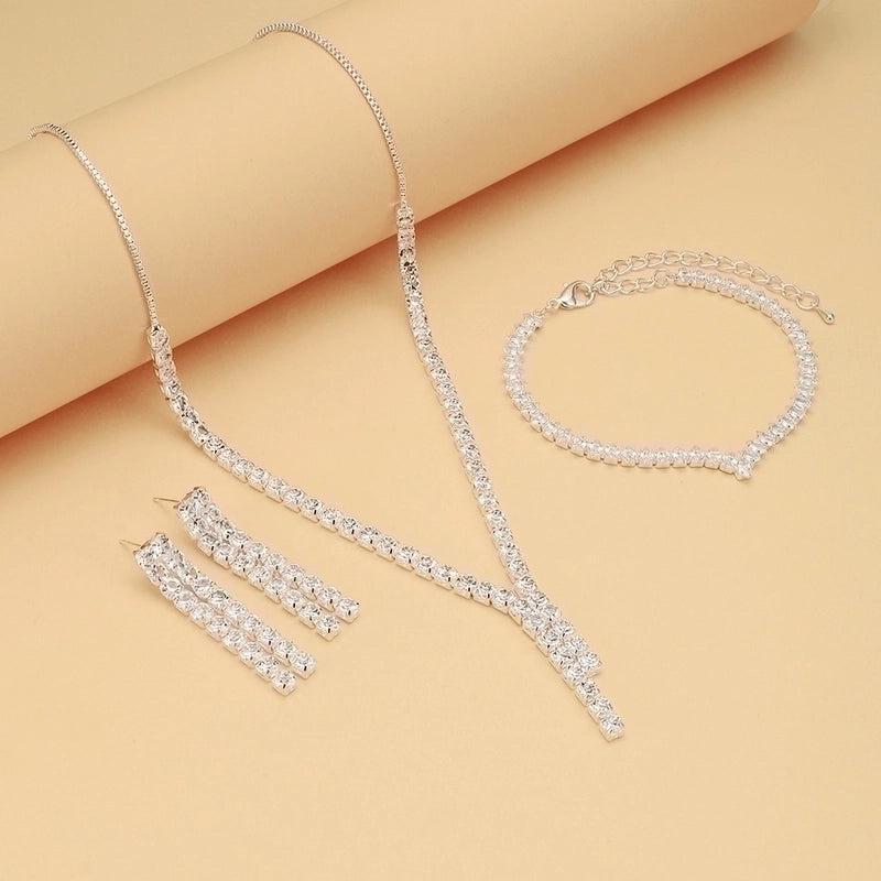 Minimalist Solid Color Rhinestone Inlay Zircon Jewelry Set