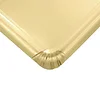 10 Pack | Metallic Gold 9" Paper Cardboard Serving Trays, Rectangle Party Platters With Scalloped Rim - 400 GSM