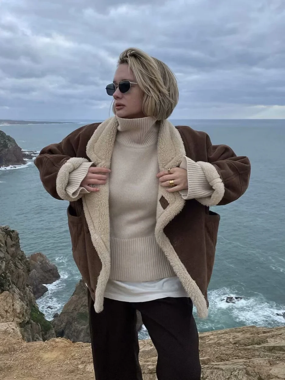 Nigikala Nigikala Women's Fashion For Autumn And Winter 2025 Loose Warm Retro Lamb Wool Coat D79245