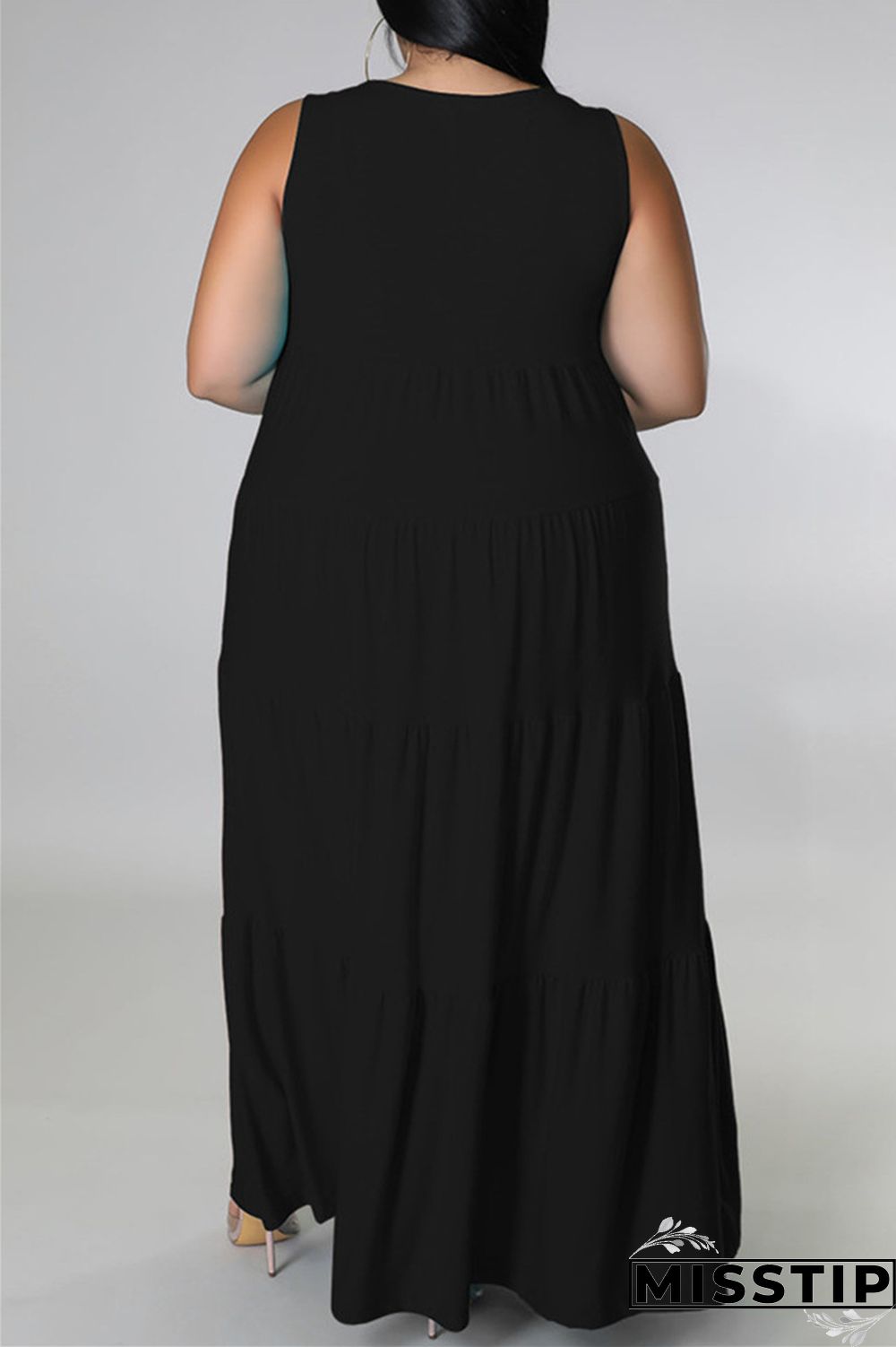 Black Fashion Casual Plus Size Solid Basic O Neck Vest Dress