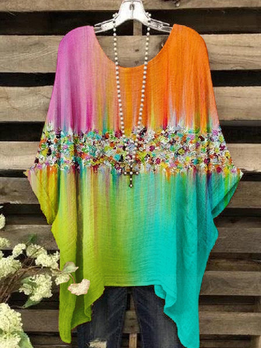 Gradient Floral Printed Women's Tops