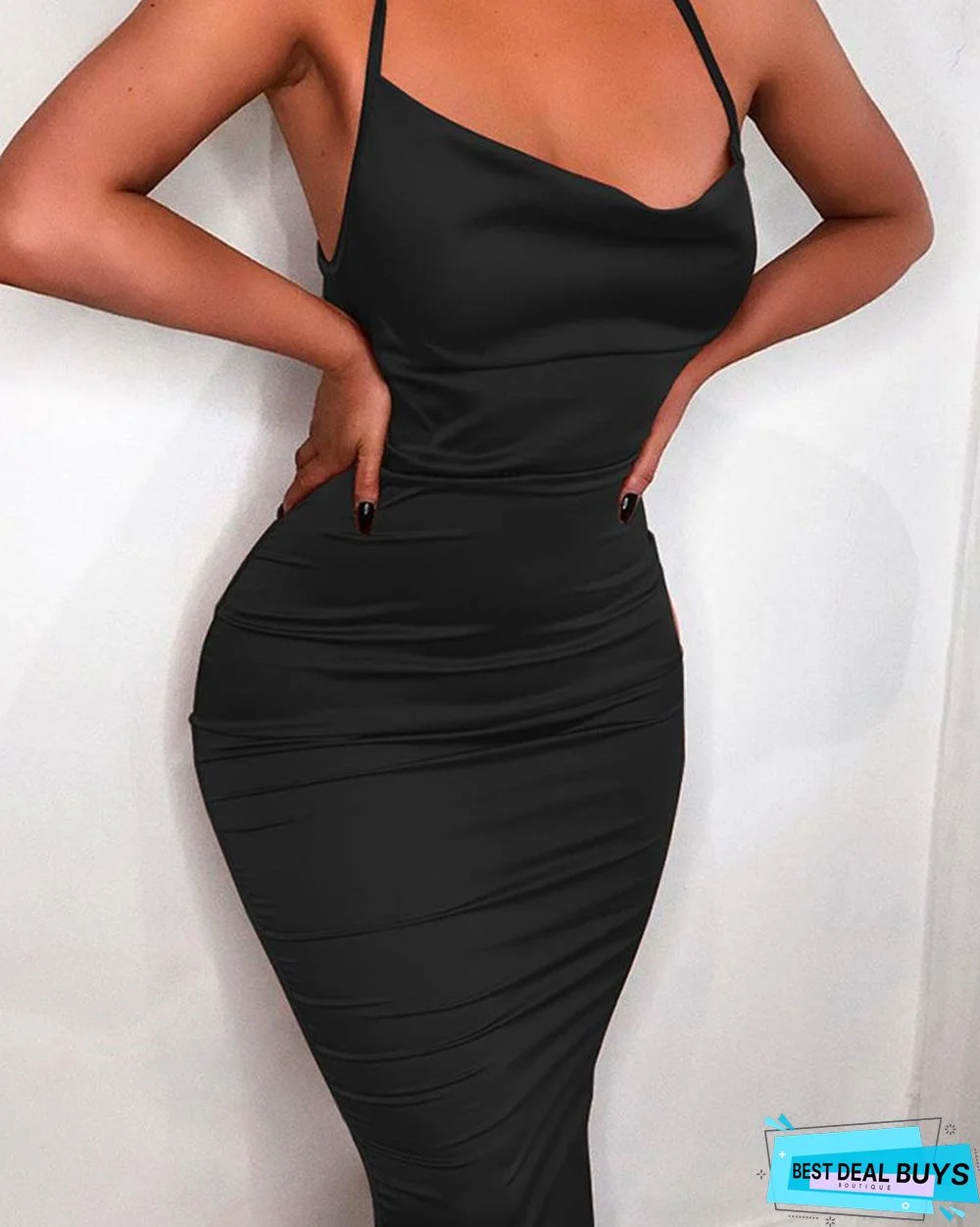 Solid Crisscross Back Bodycon Dress