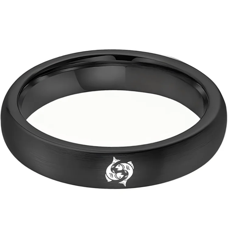 4MM 6MM 8MM Width Black Pisces Tungsten Carbide Rings Prints Laser Design Domed Top Tungsten Wedding Bands 