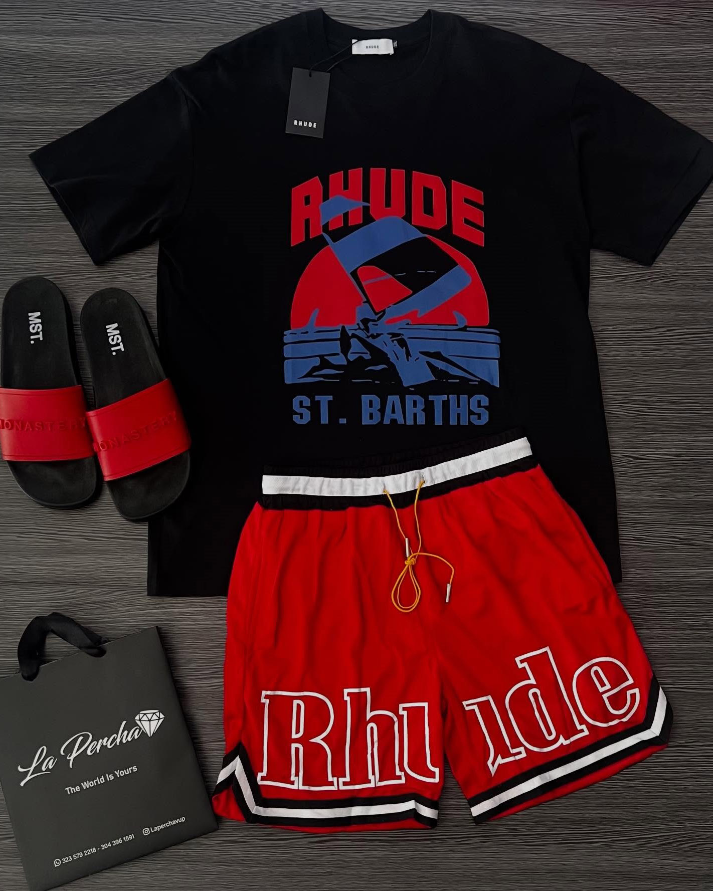1:1 Higher Version RHUDE Sun Letter Print T-Shirt And Shorts Co-Ord