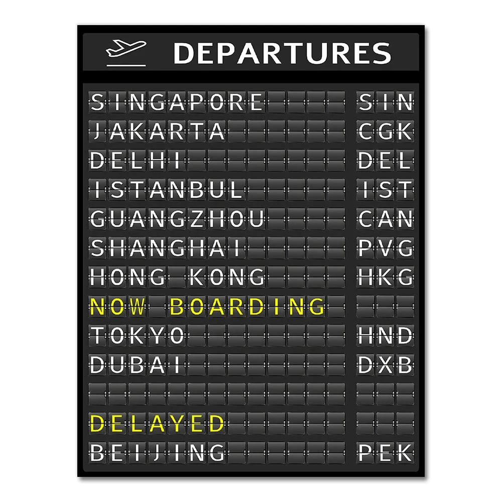 AIRPORT BOARD Destination Board Posters and Prints , Travel Board Quote Art Canvas Painting Pictures Honeymoon Travel Decoration