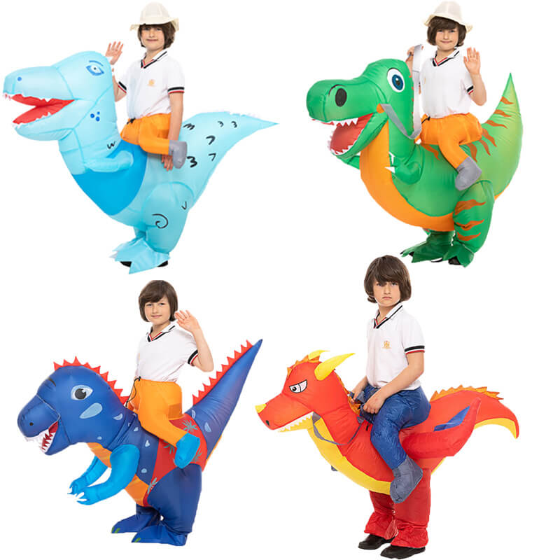 Kids Inflatable Dinosaur Costume Riding Blow Up Dino Costume Funny Halloween Cosplay Outfit for