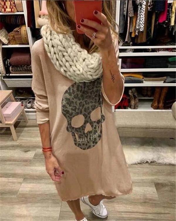 Plus Size Skull Longs Knitwear Skirt Mini Dress Tops