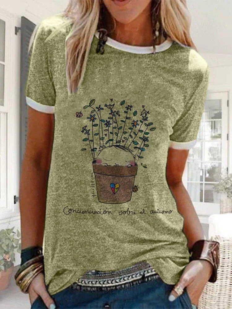 Women Two Different Pattern Comfy T-shirt
