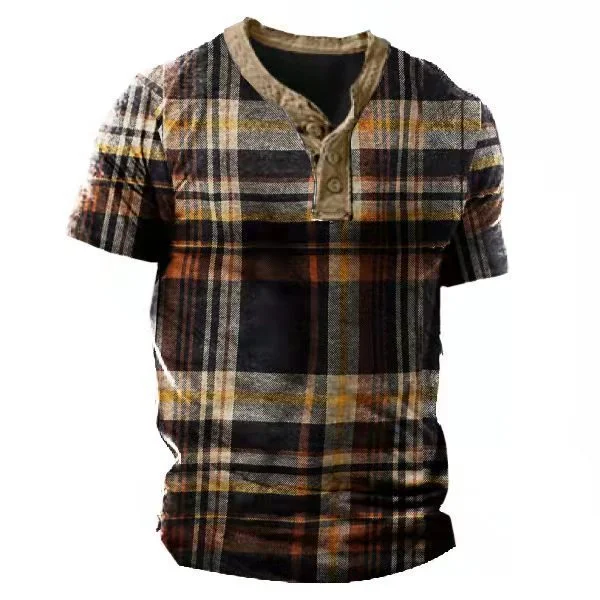 Men's Ethnic Print Short Sleeve Henley Collar T-Shirt