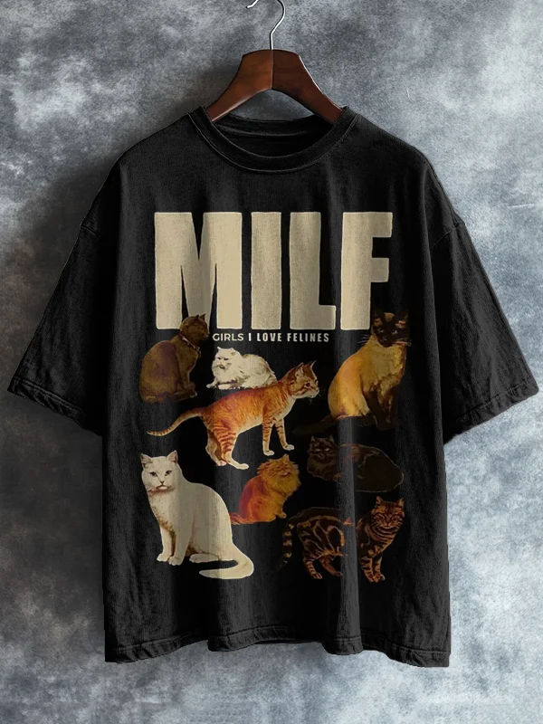 Men's I Love Felines Graphic Print Casual T-Shirt
