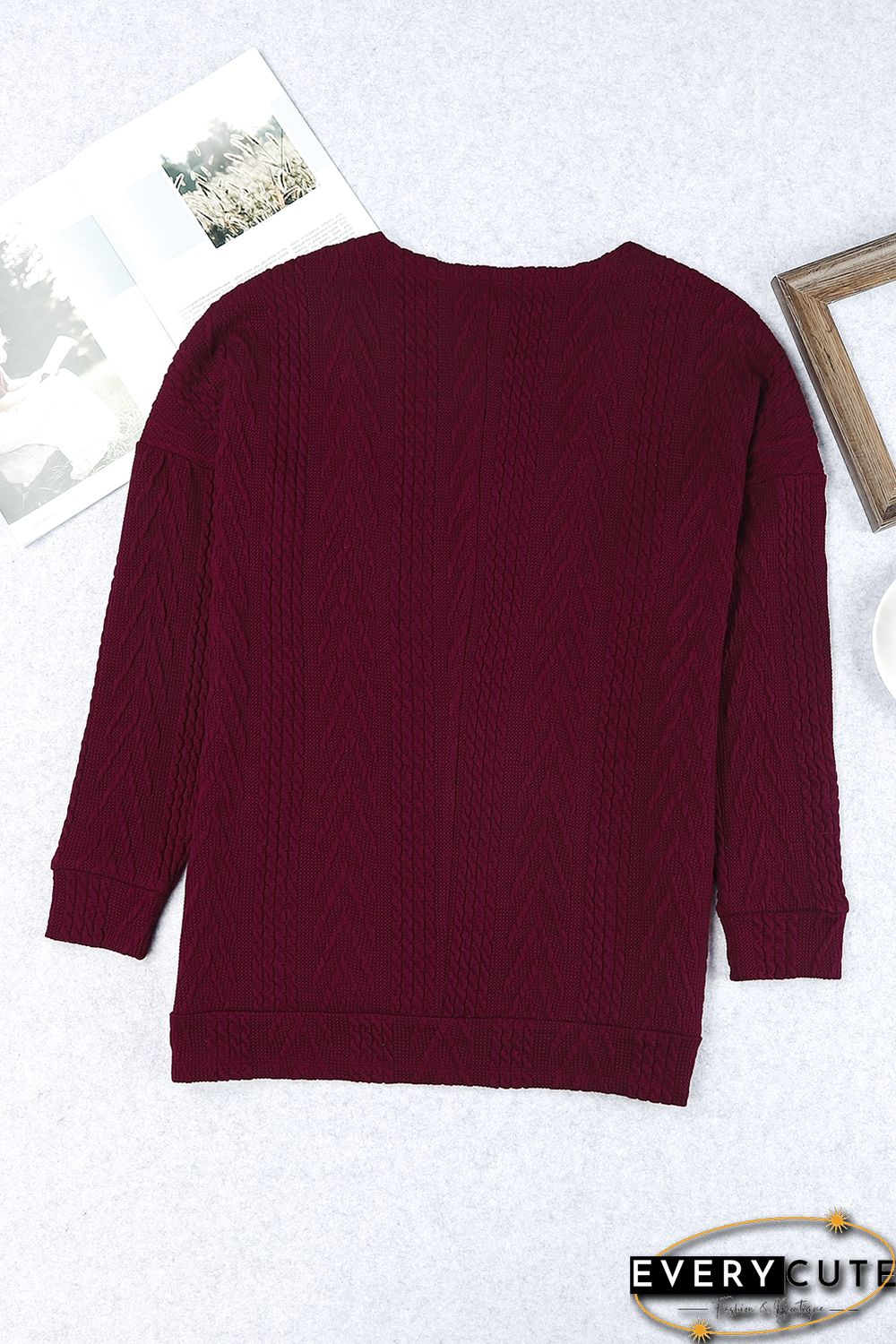 Red Drop Shoulder Textured Cardigan