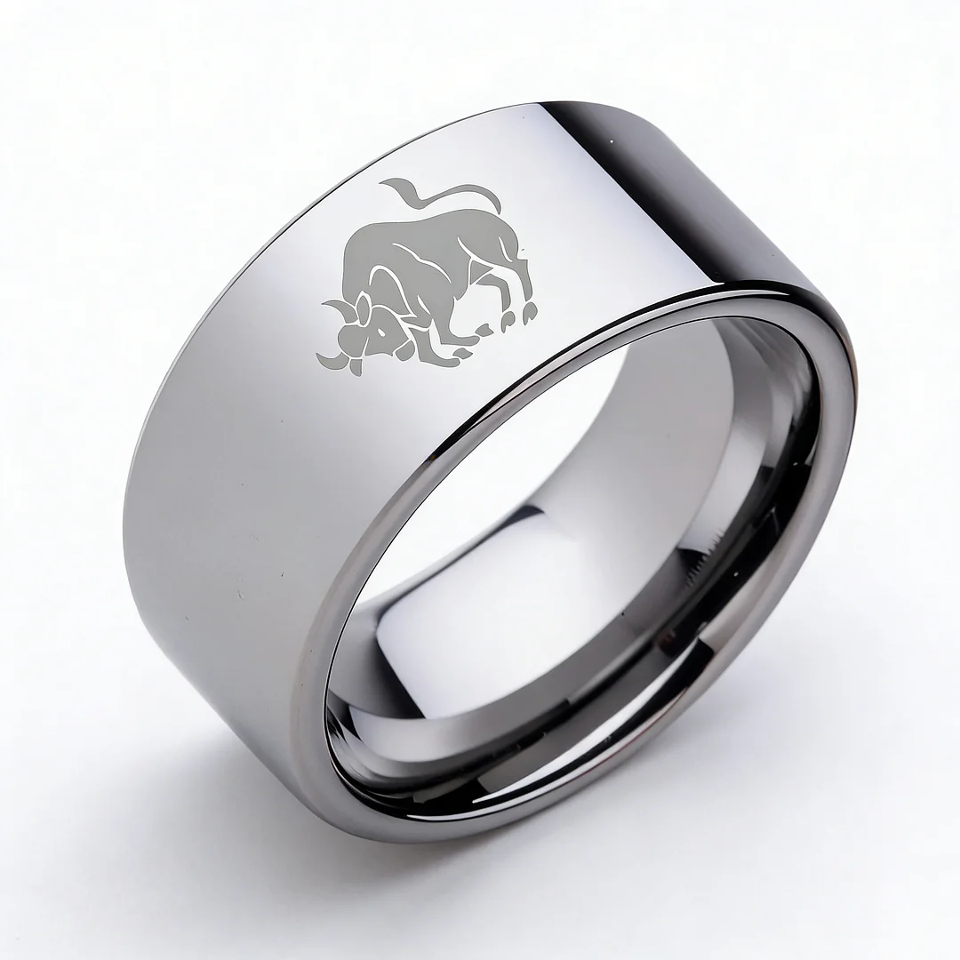 4MM 6MM 8MM 10MM Width Zodiac Taurus Laser Tungsten Carbide Rings Silver Flat Couple Wedding Bands 