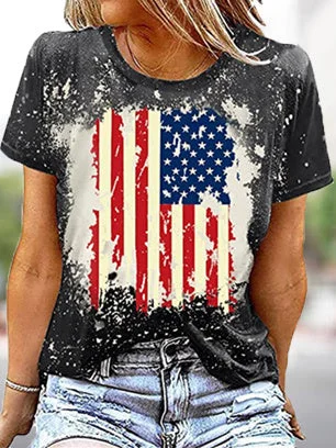 Women's Graphic Printed Flag Short Sleeve Scoop Neck Top
