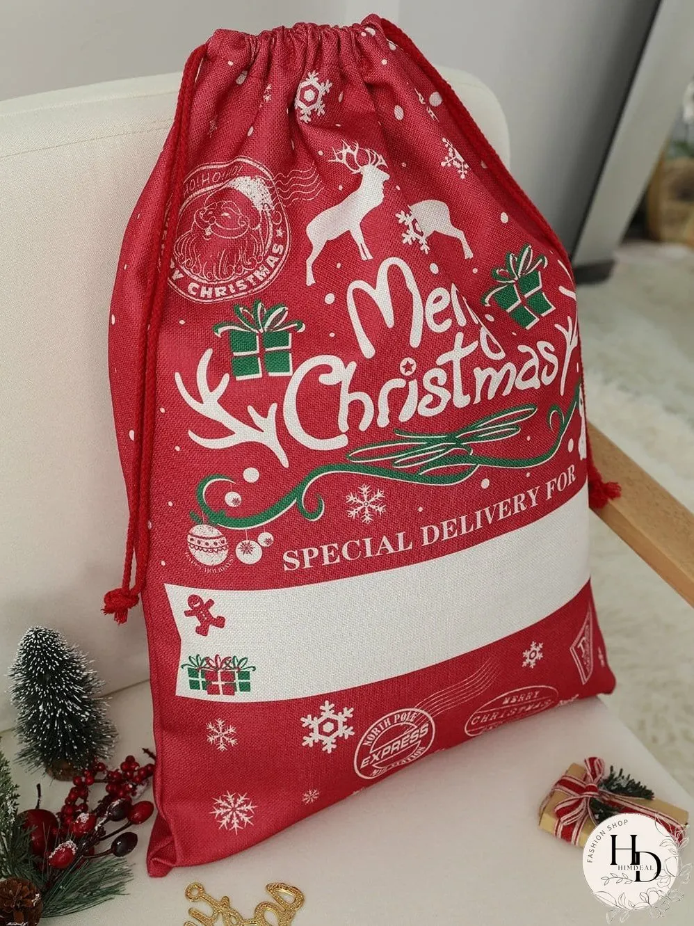 Festive Christmas Large Drawstring Gift Bag - 50*66cm