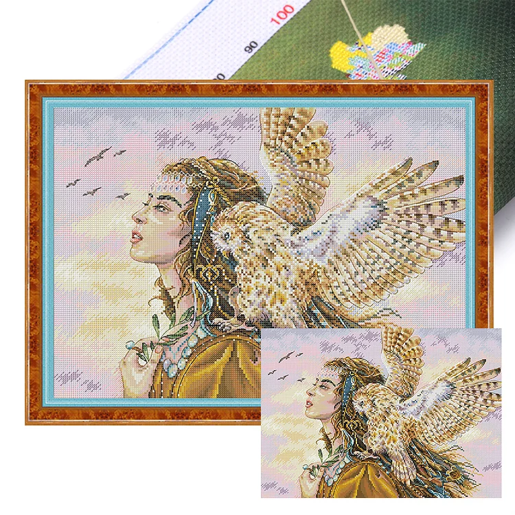 Joy Sunday- Beauty and the eagle- 14CT - 2 Strands Threads Printed Cross Stitch - 44*33cm(Canvas)