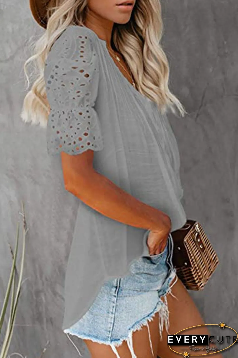Fashion Solid Split Joint V Neck Tops(6 Colors)